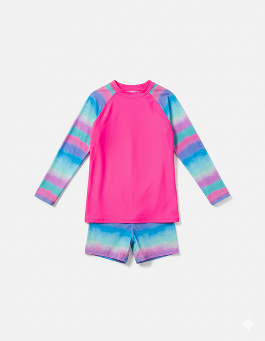 Schmik Bubblegum Rash Guard Set for Kids | UPF 50+ Long Sleeve Rashie & Swim Shorts