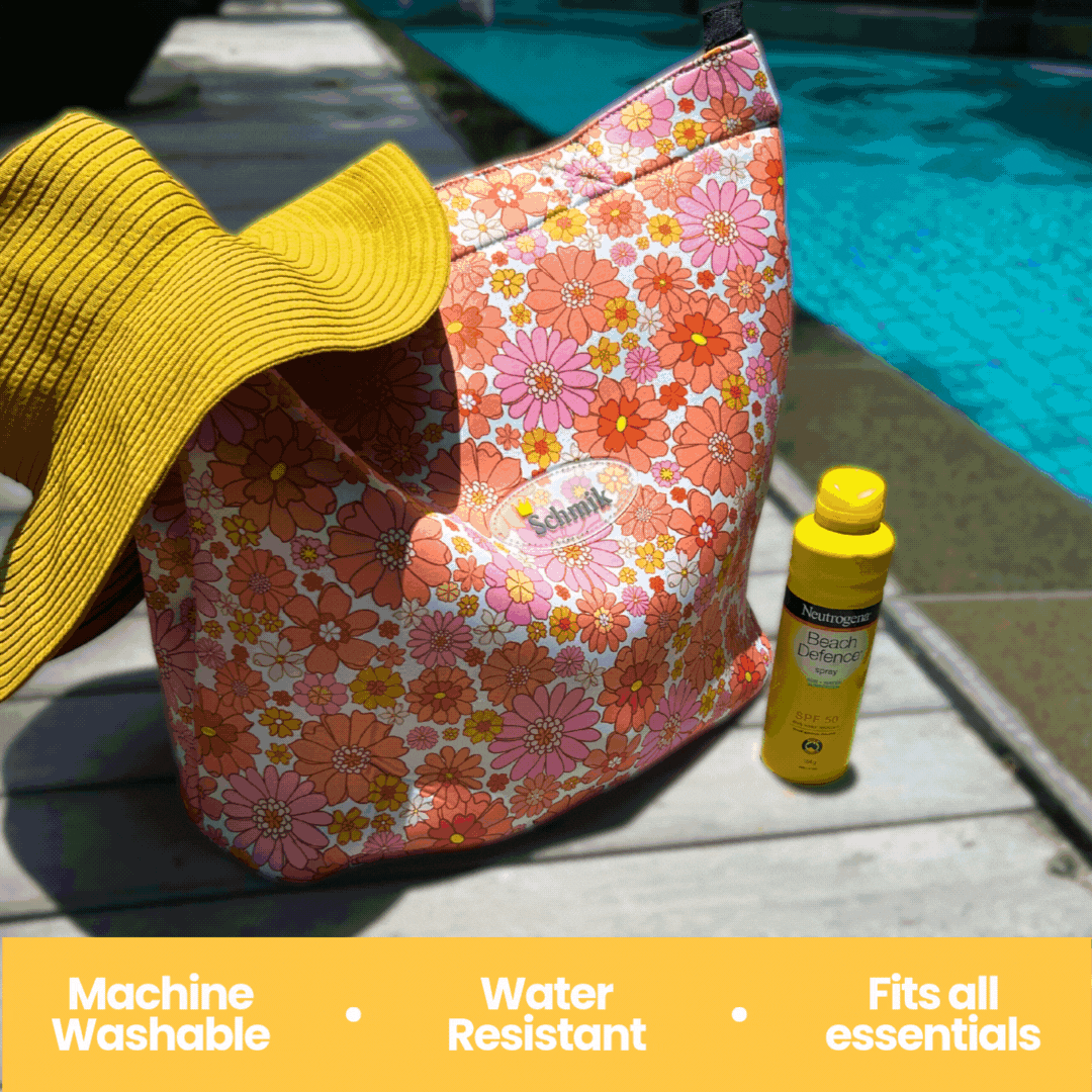 Durable and lightweight Schmik Tote Bag, machine washable, ideal for carrying kids swim parkas and towels.