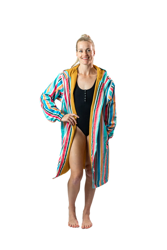 Stripped candy print swim parka. Adult swim parka.
