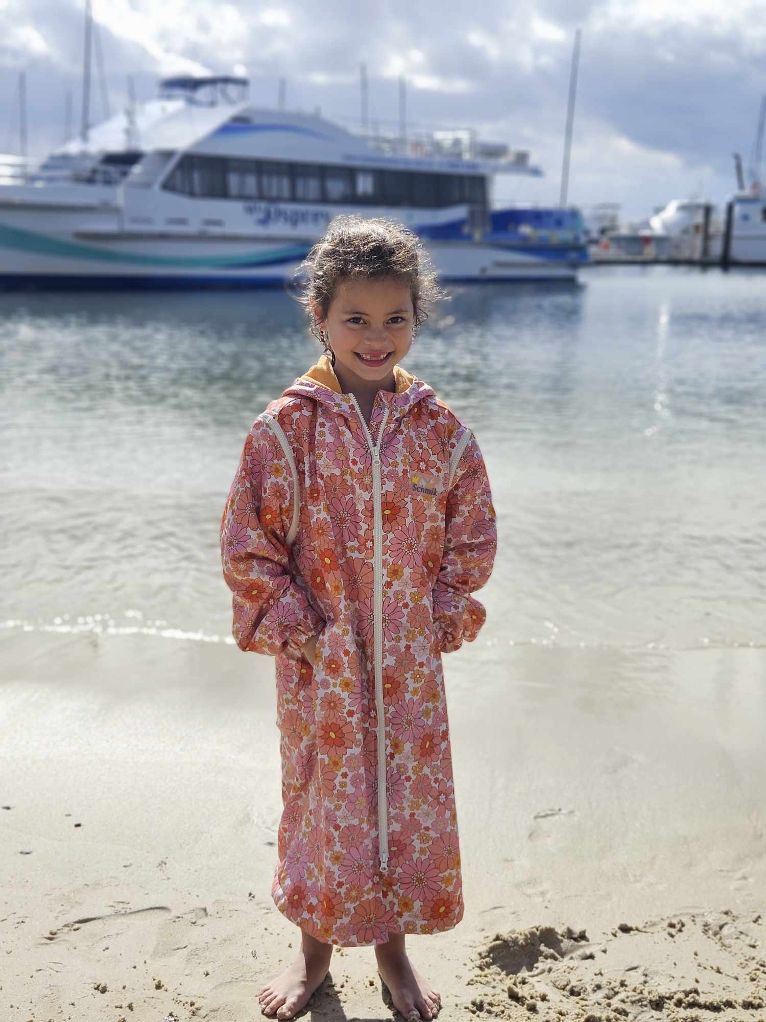Schmik swim parka in Vintage Bloom, stylish, functional, and comfortable for beach outings, pool days, and swimming lessons