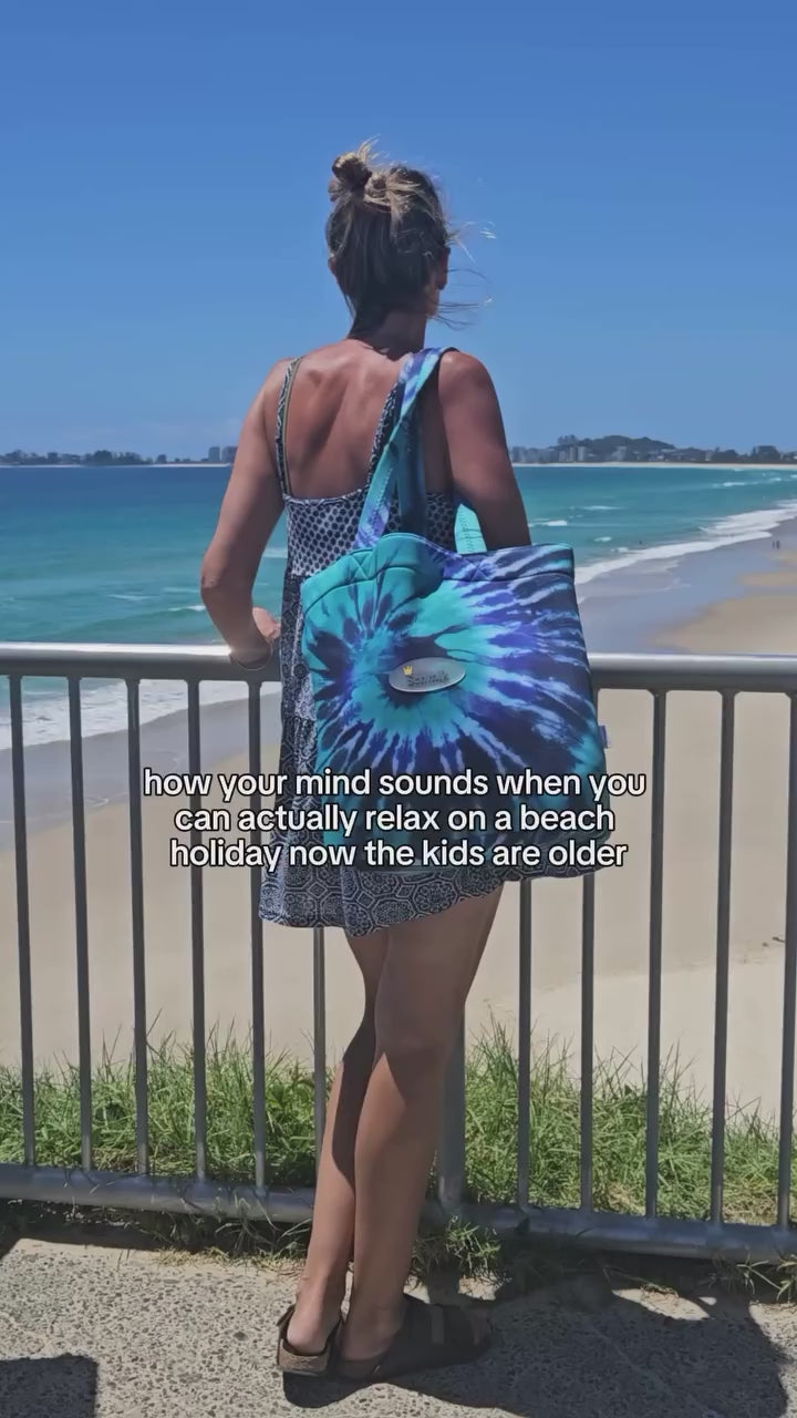 Colorful Schmik Neoprene Tote Bag for kids swim parkas, towels, snacks, and beach essentials.