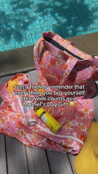 Colorful Schmik Neoprene Tote Bag for kids swim parkas, towels, snacks, and beach essentials.