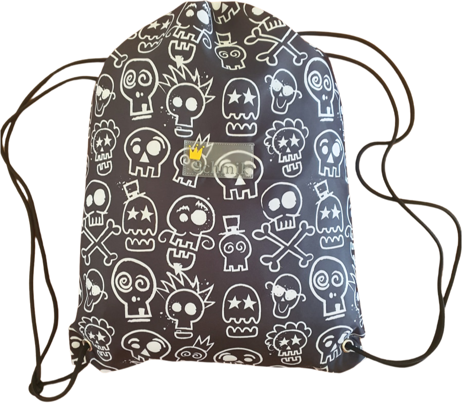 Skull and bones print swim bag. Schmik swim bag with black skull prints. 